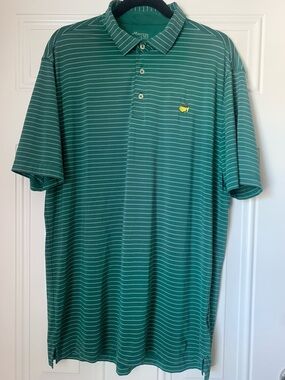 Masters Tech Green Striped Performance Golf Polo with Iconic Masters Logo Size L